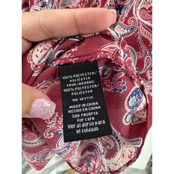 Zac & Rachel Women's Plus Red Paisley Print Semi-Sheer Blouse Size 3X - Picture 4 of 4